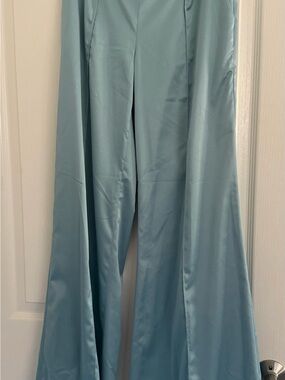 Kimberly Goldson Light Blue Wide-Leg Satin Trousers